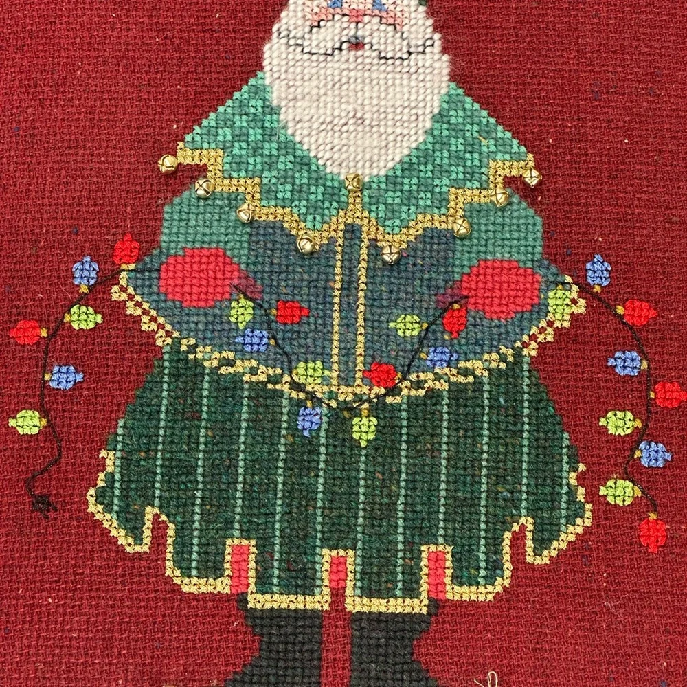 Vtg Handmade Completed Cross Stitch Santa Claus‎ Framed Art No Glass Wall Decor